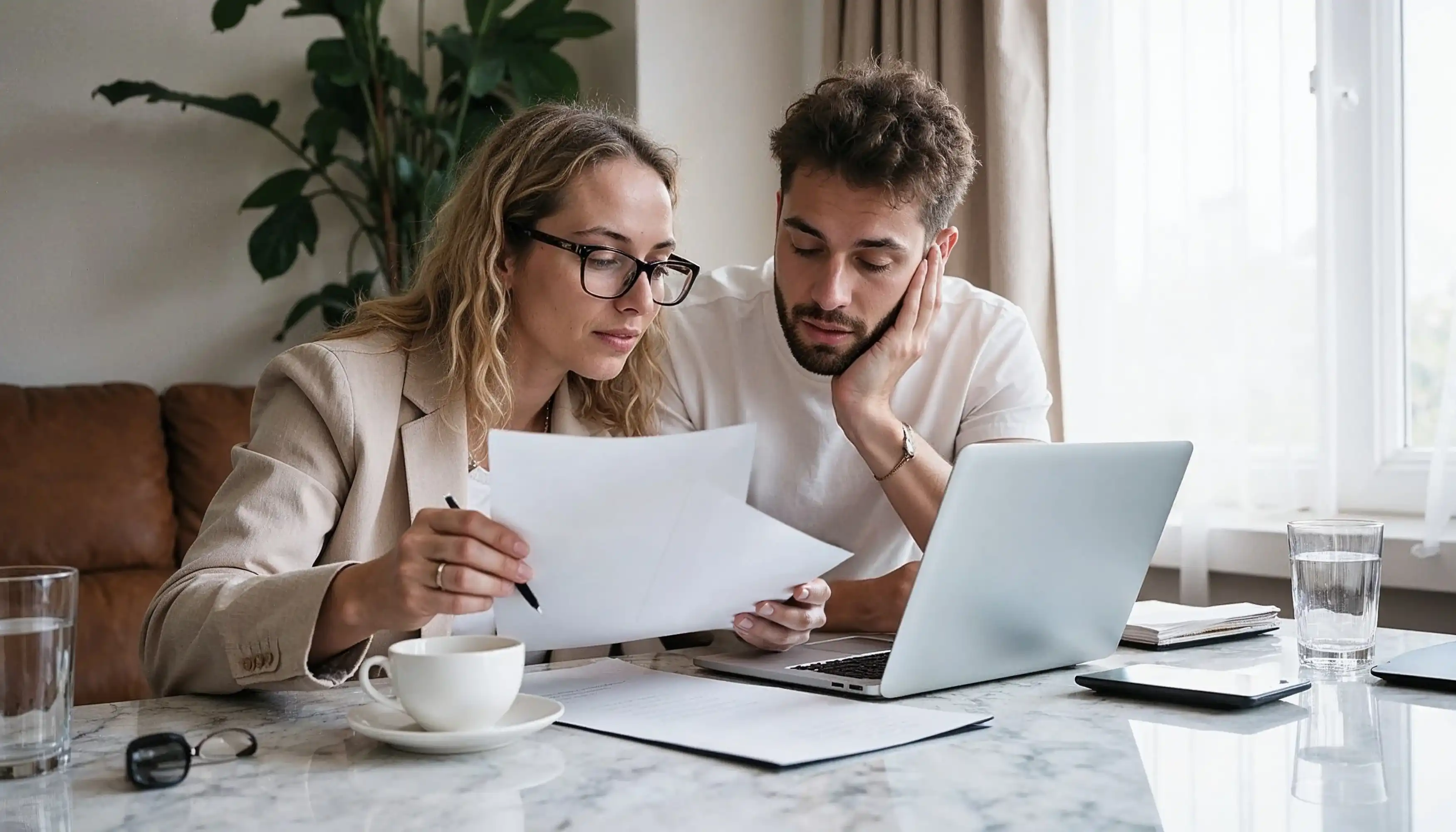 Couple researching if a solar battery and time-of-use tariff can help them save on their electricity bills