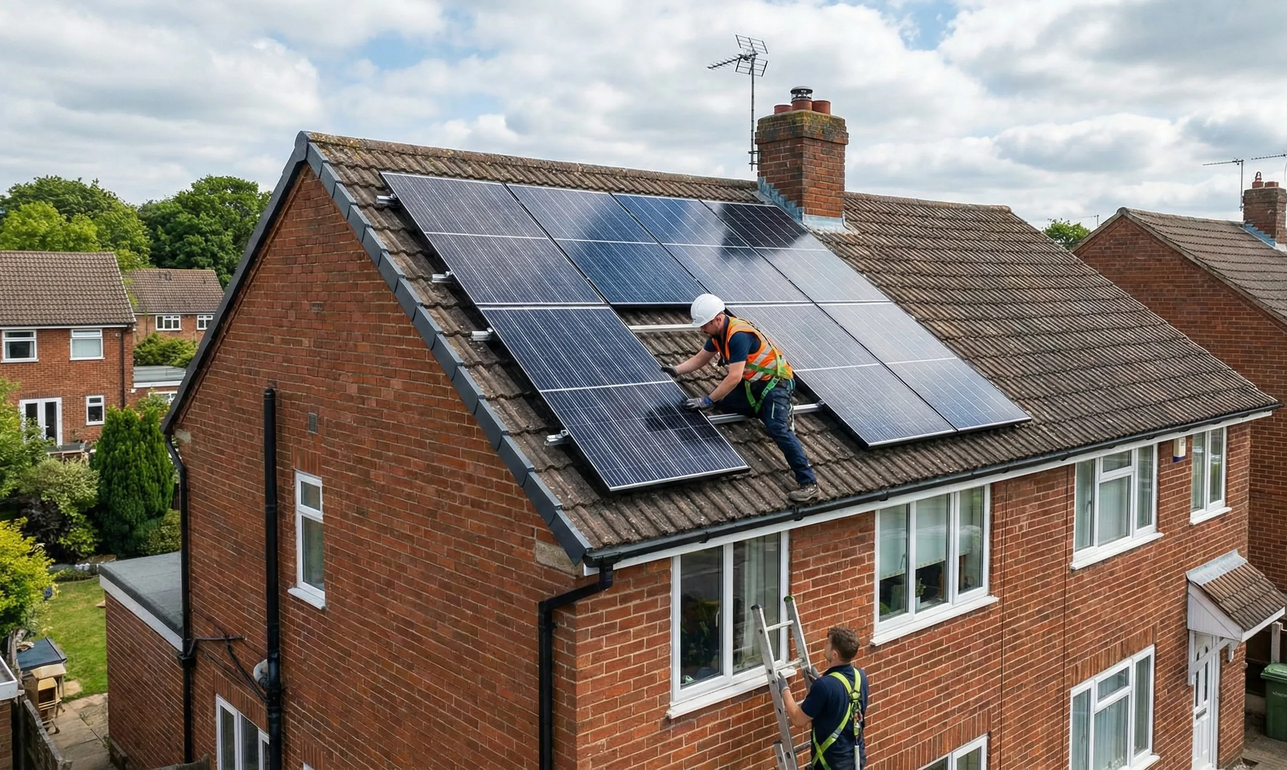 Solar panel installation on a UK home as part of energy efficiency upgrades.